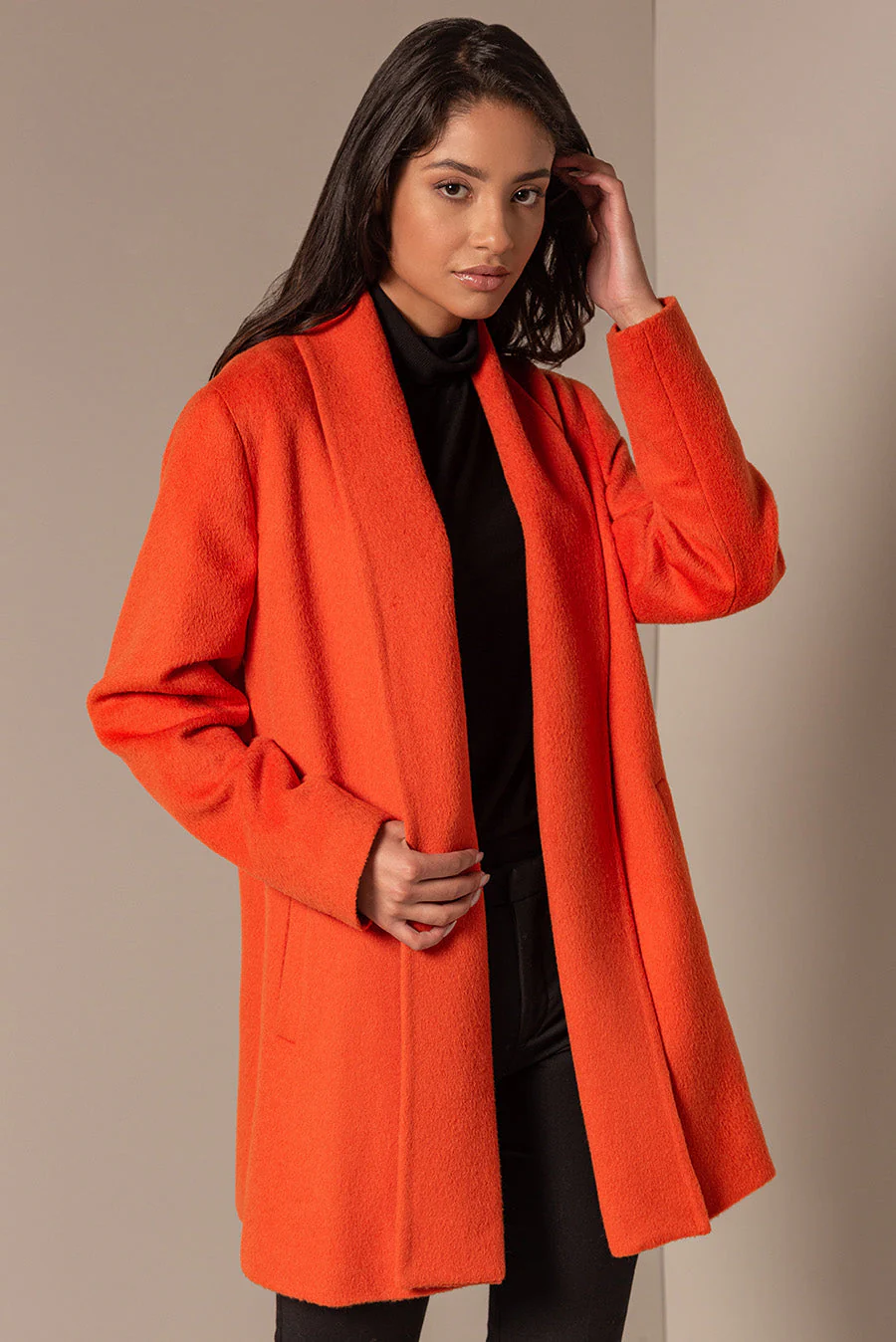 Short Swing Coat Baby Alpaca Color Ochre - Image 5