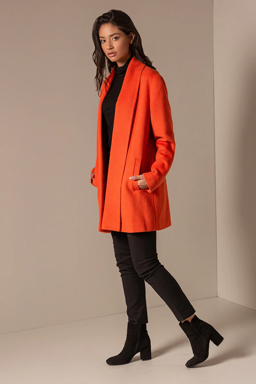 Short Swing Coat Baby Alpaca Color Ochre - Image 7