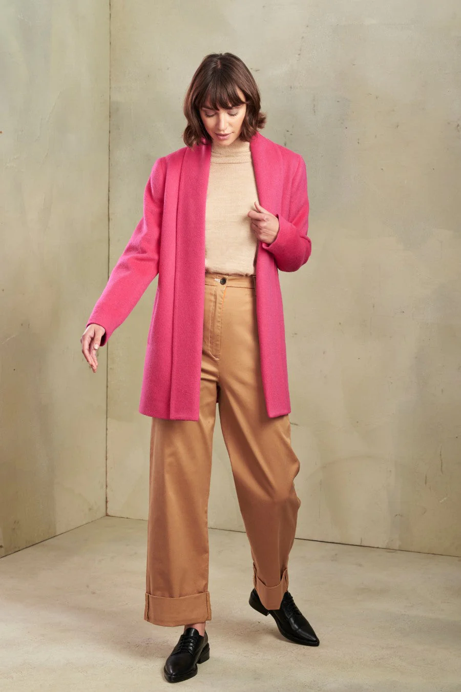 Short Swing Coat Baby Alpaca Color Rosa