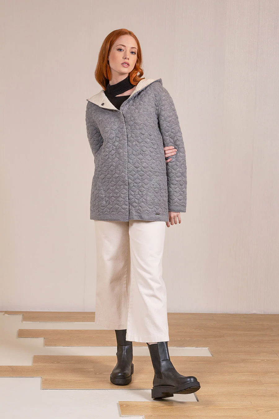 Varsovia Cardigan Baby Alpaca & Cotton Color Smoke & Ecru - Image 3