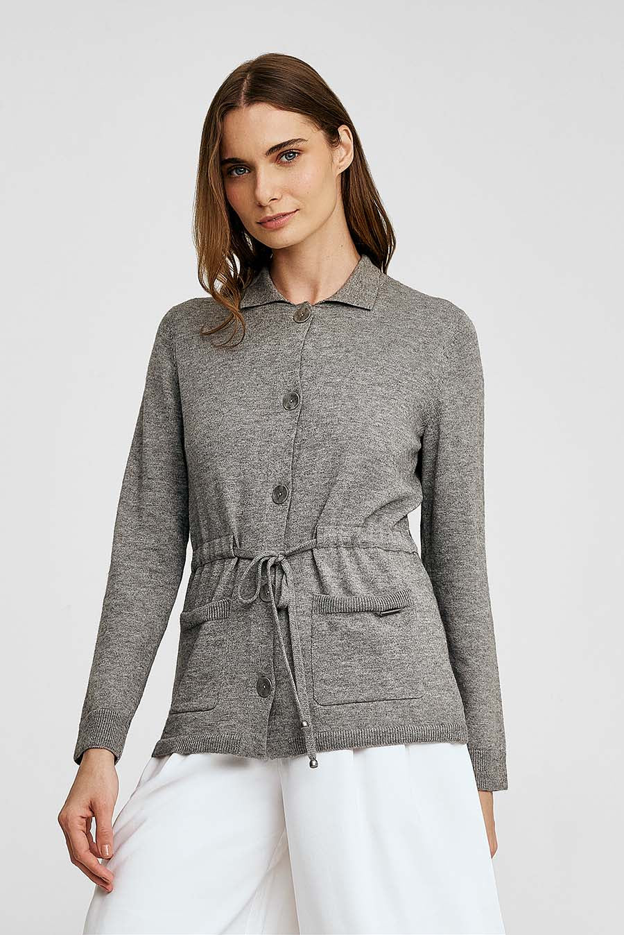 Wallis Cardigan Cotton & Baby Alpaca Color Grey - Image 2