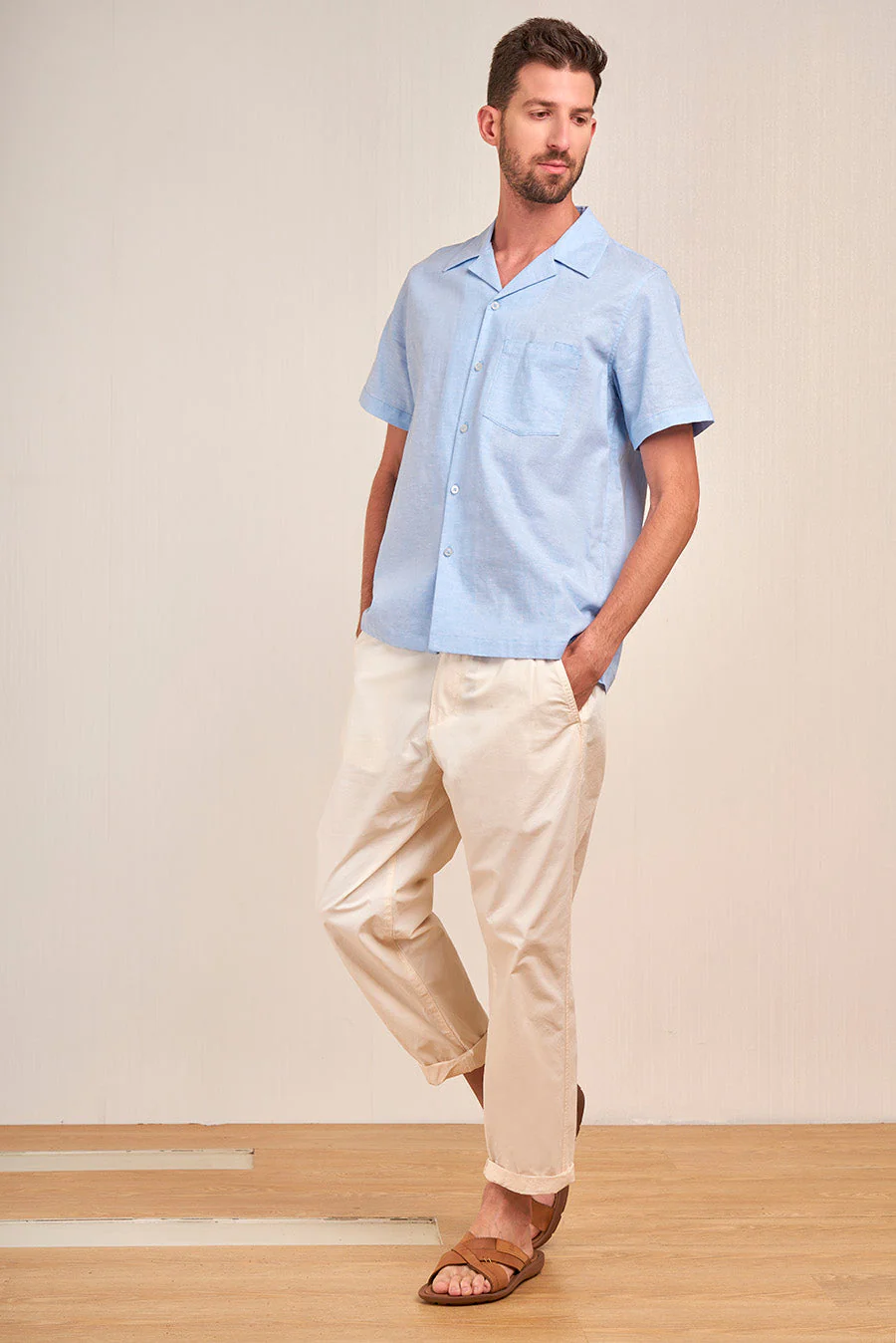 Vasco Shirt Linen & Cotton Color Light Blue - Image 3