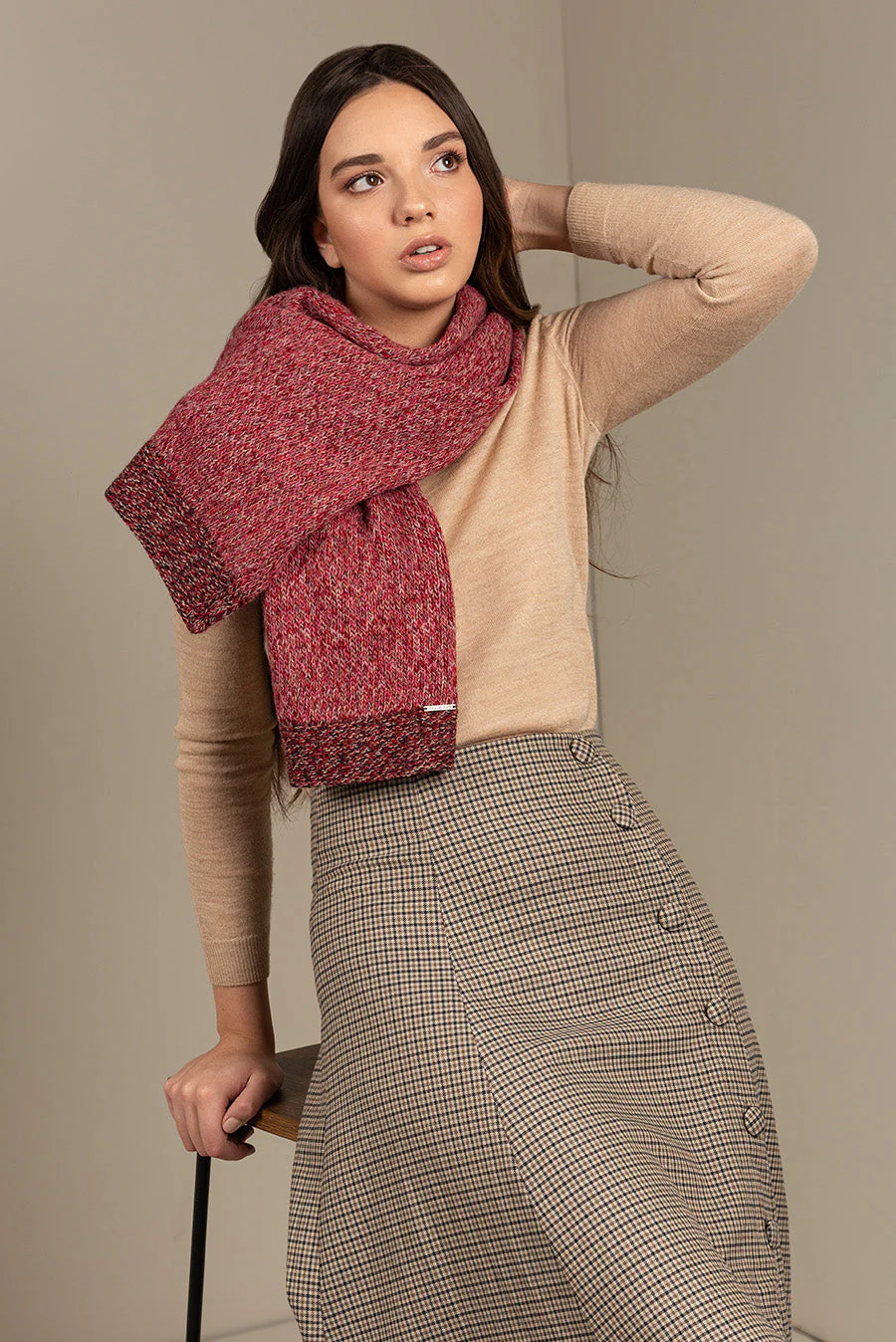 Undo Scarf Baby Alpaca Color Pinot & Rosered