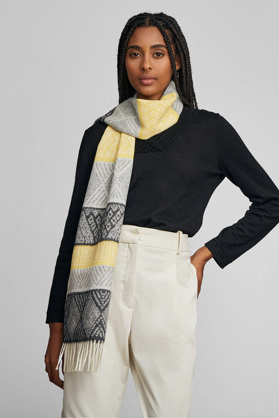 Walid Scarf Baby Alpaca Color Grey & Amarillo