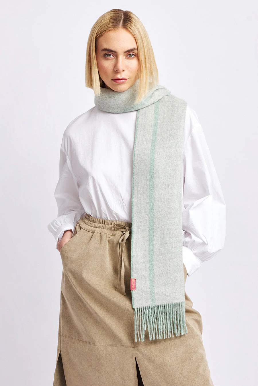 Weinstein Scarf Baby Alpaca Color Verde Agua & Grey Claro - Image 11