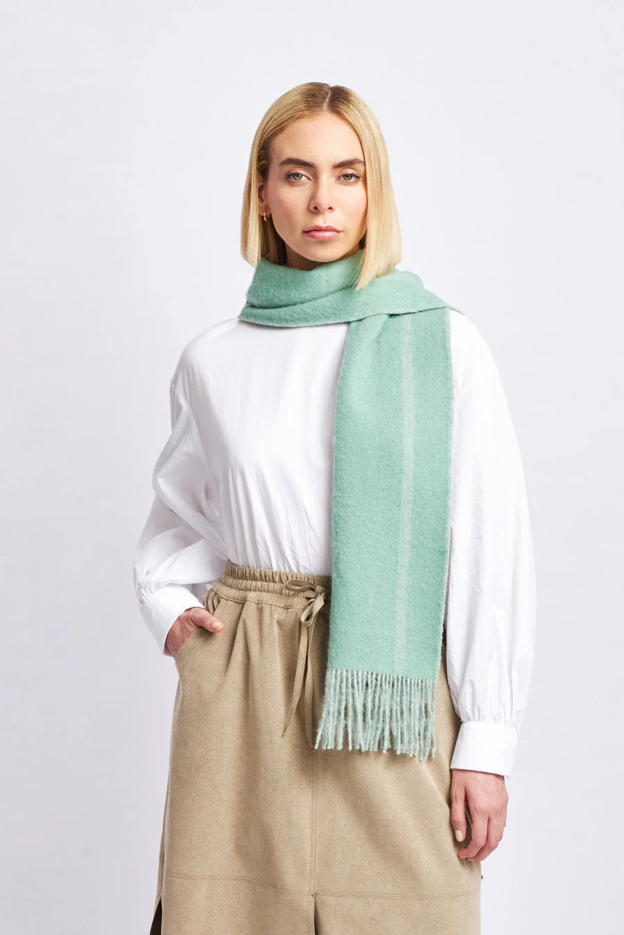 Weinstein Scarf Baby Alpaca Color Verde Agua & Grey Claro - Image 5