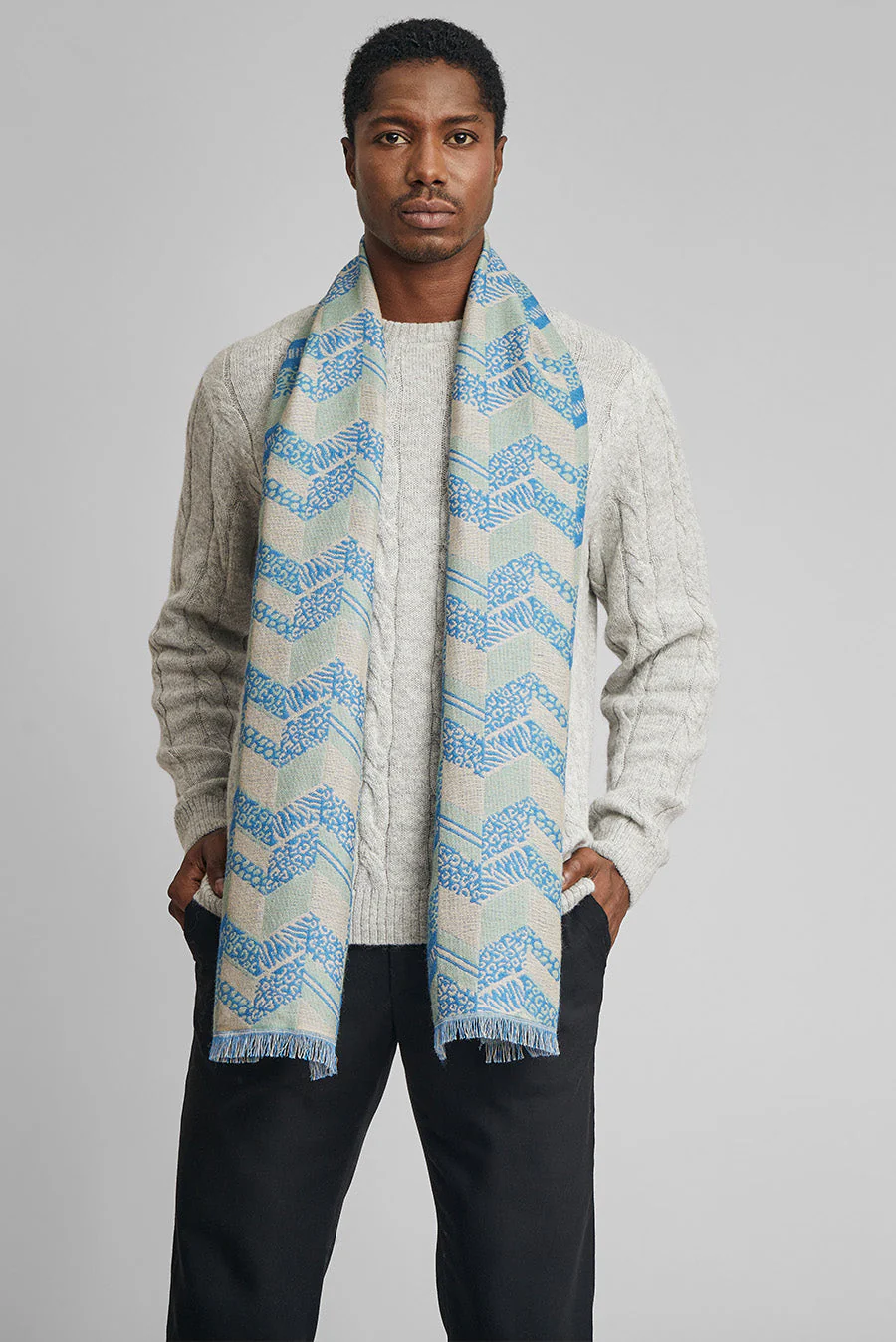 Wildlife Scarf Baby Alpaca Color Blue & Light Blue - Image 3