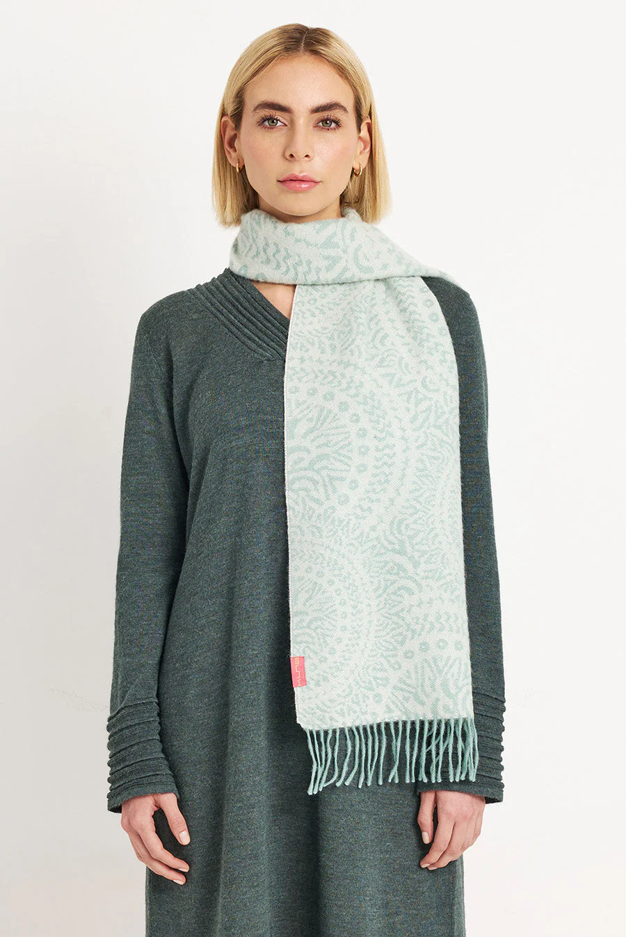 Wine Scarf Baby Alpaca Color Verde & Agua