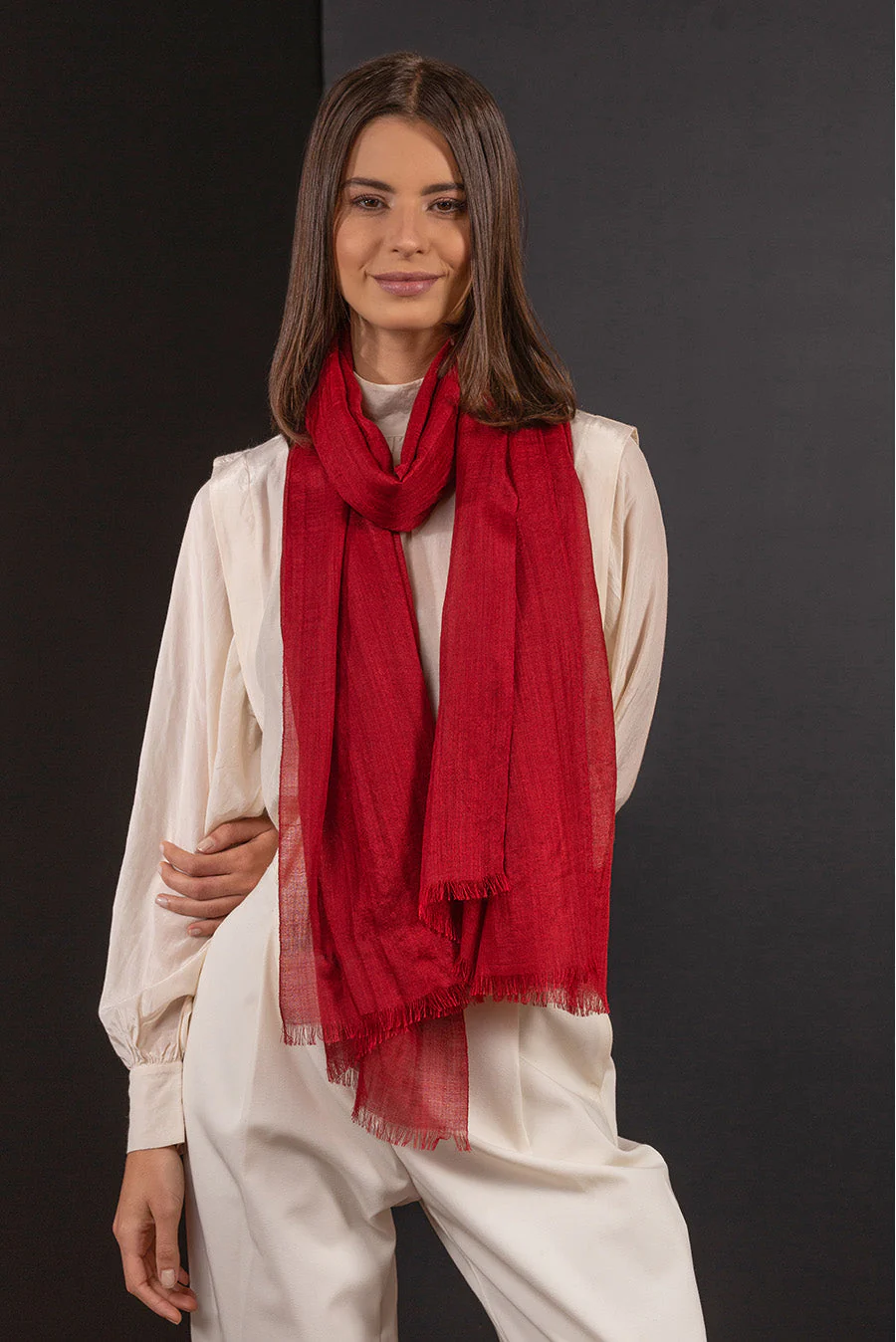 Borisette Shawl Royal Alpaca & Silk Color Red - Image 2