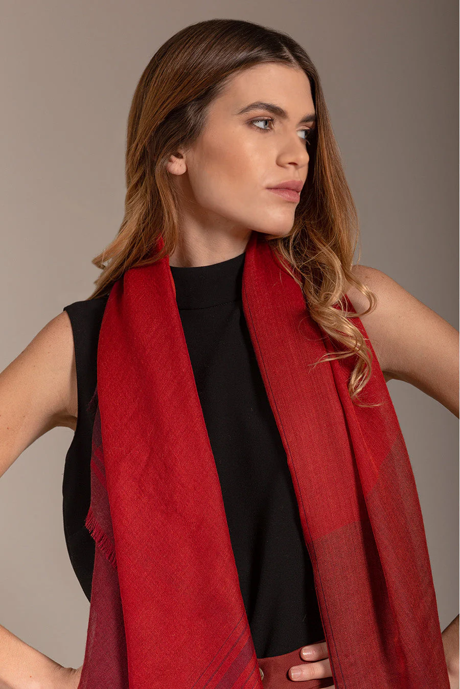 Brigitte -Royal Alpaca & Silk Shawl Royal Alpaca & Silk Color Red - Image 3