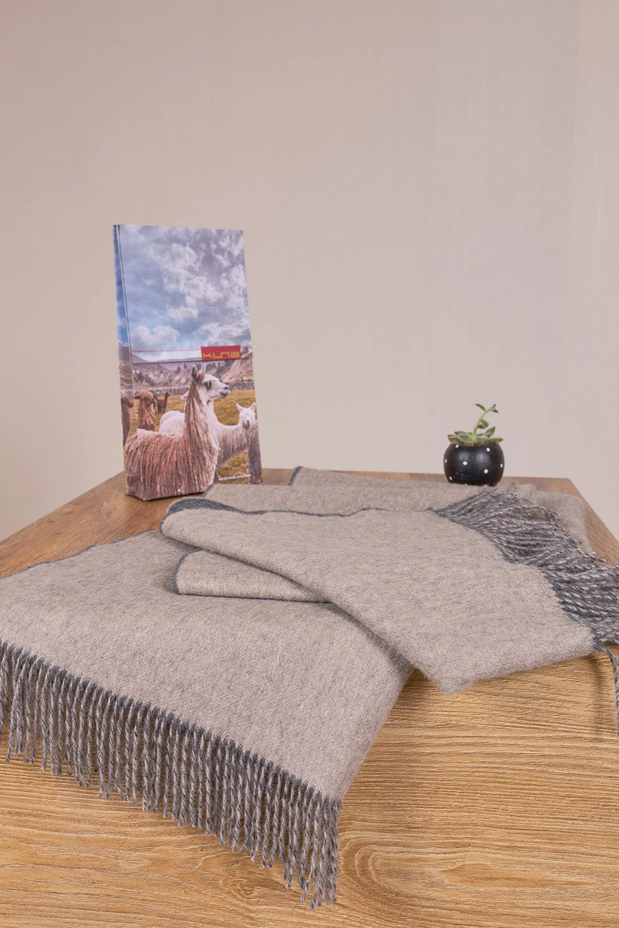 Valenzuela Shawl Baby Alpaca Color Grey Medio& Beige - Image 2