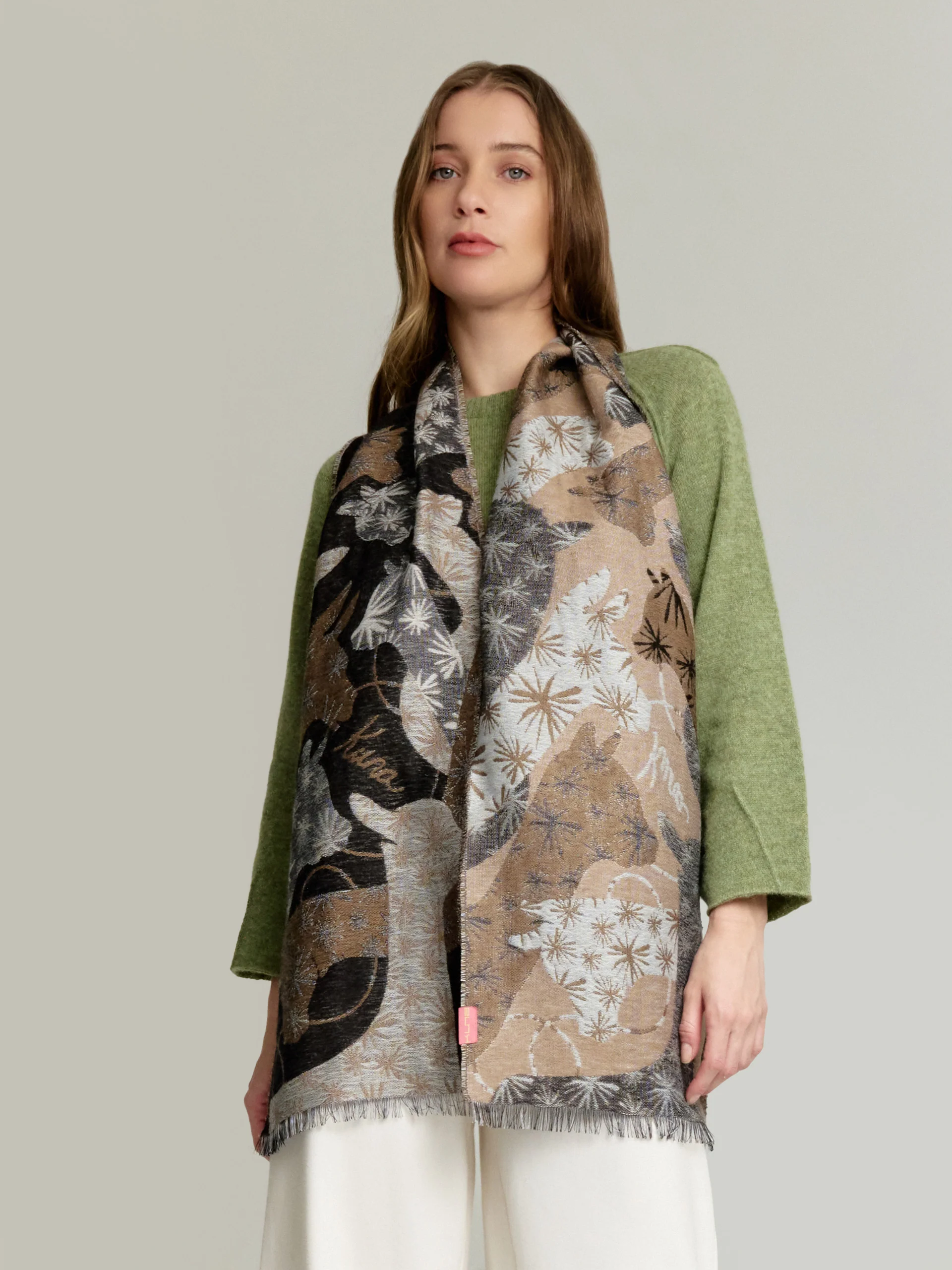 Yasu Scarf Baby Alpaca Color Brown/Grey